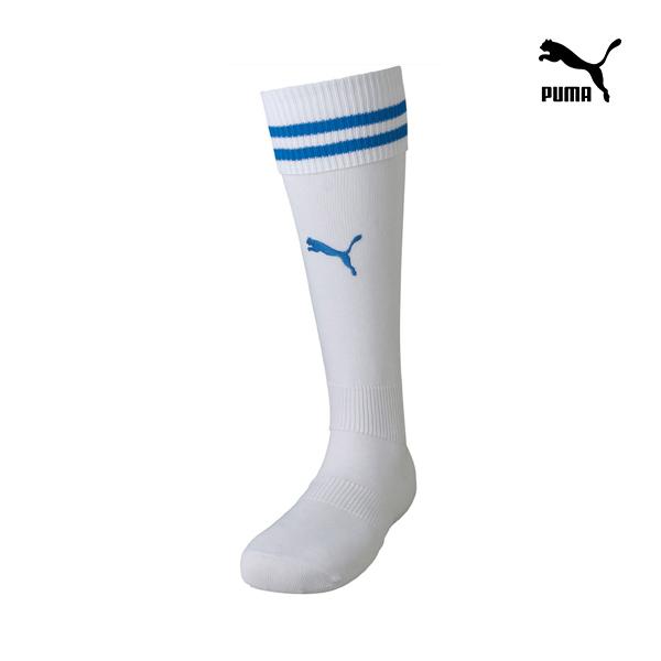 PUMA プーマ キッズ ジュニア サッカー ソックス LIGAコレクション ライン入り ストッキング ホワイト ブルー 729882 10 16cm-24cm