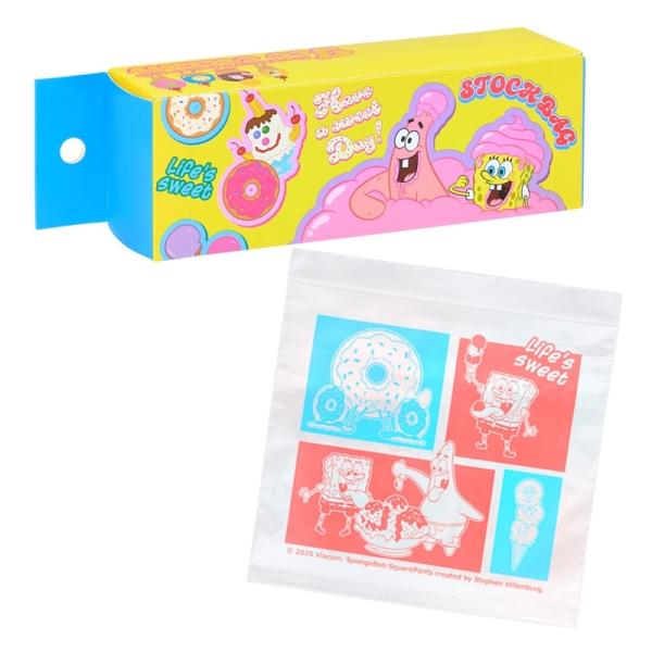2025年7月20日(日)までPLAZA・MINiPLA先行販売！スポンジ・ボブのデザインがかわいいチャック付きのストックバッグです。小物整理やラッピング、食べ物の保存などに便利なアイテム。自宅用にはもちろん、ギフトにも喜ばれそう♪【サイズ...