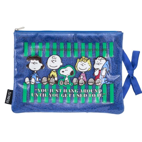 スヌーピー PEANUTS もこもこポーチ Mサイズ ブルー