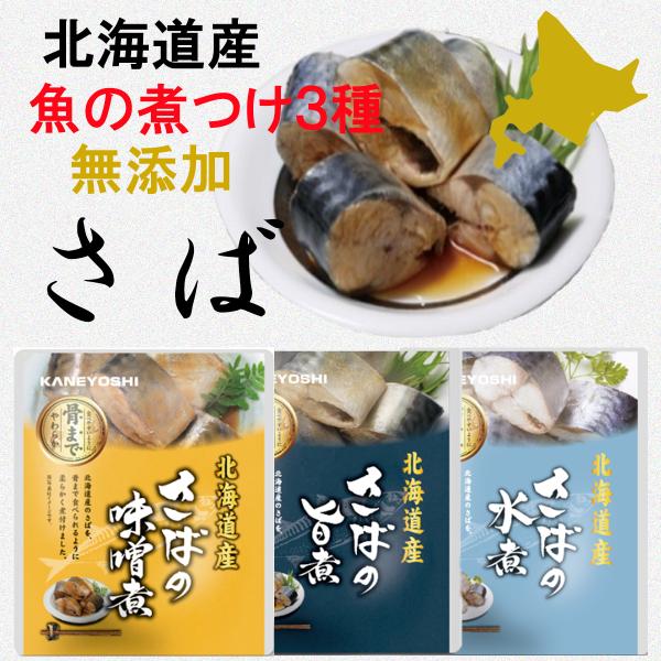 1000円ポッキリ 送料無料 北海道産 無添加 魚の煮付け さば 3種 3個 セット 兼由 レトルト食品 常温保存 惣菜 魚 和食 おかず 非常食 保存食 国産 メール便