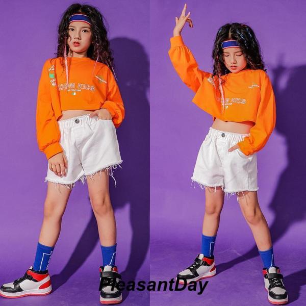 ダンス服装 体操服 JAZZ DANCE tシャツ スウェット キッズチアリーダー hiphop ヒップホップ 女の子 ステージ衣装 ダンスウェア 子供 応援団 運動会 甲子園 チアガール衣装 舞台演出服　おしゃれ　ストリート系　B系　K-...