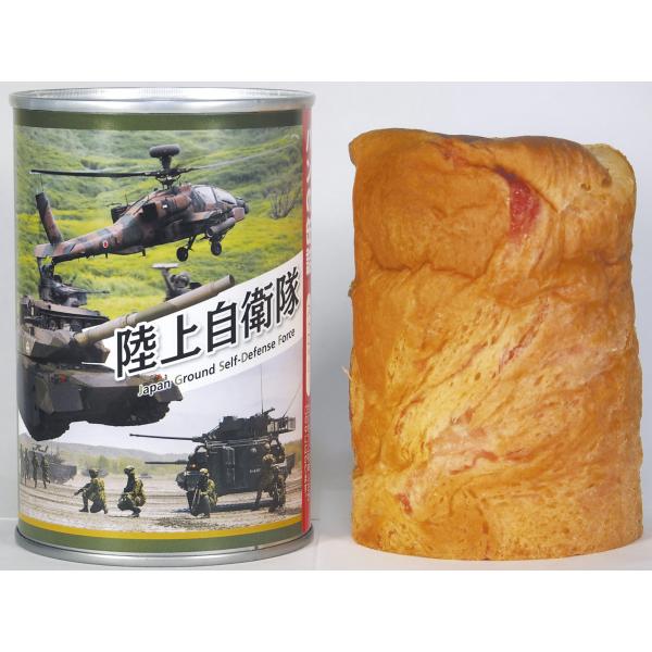 陸上自衛隊 ストロベリー味のパンの缶詰です。缶切り不要、缶をあけるだけ！！ふっくら美味しいパンがすぐに召し上がれます。賞味期限：2028年5月食品　20220707R