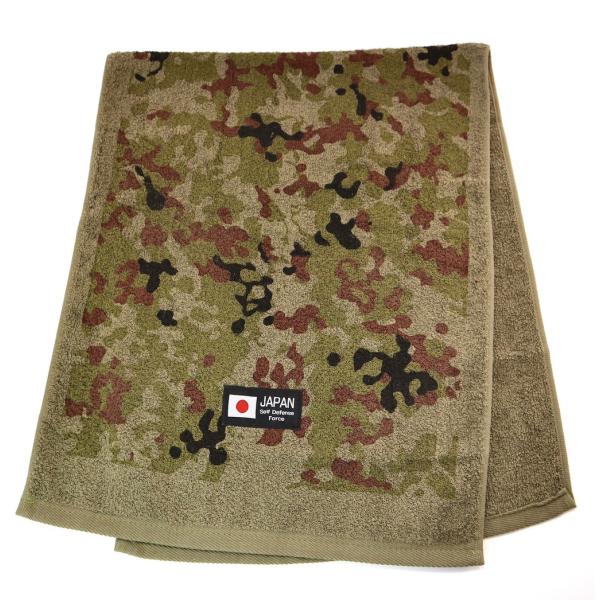 フェイスタオル 陸自迷彩です。コンパクトに持ち運べ、スポーツやレジャーにも活用できます。サイズ：長さ約83×34cm素材：綿100%日本製※生地の使用箇所により柄が異なります。生活雑貨