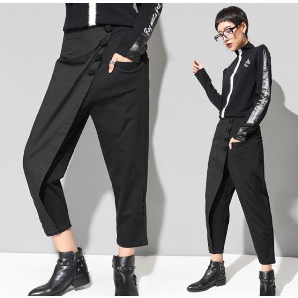 ハーレムパンツ レディース パンツ 9分丈 アシンメトリー 個性的 モード系 黒 アシメ ゴシック 不規則 イベント
