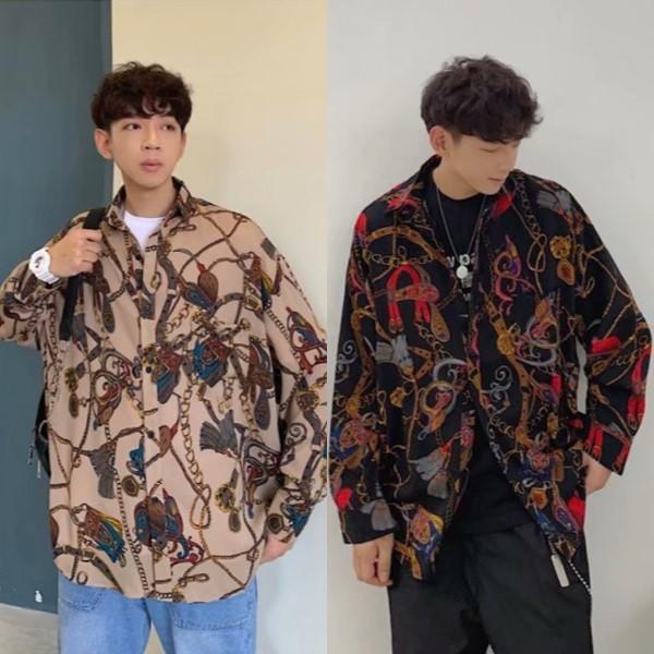 お洒落シャツ レトロ 総柄 メンズ 柄シャツ 長袖 派手 トップス