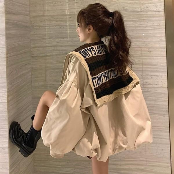 ブルゾン レディース アウター ジャケット 韓国ファッション オーバーサイズ 秋冬服 ルーズ ビッグシルエット ショールステッチ Sh060 Pleglad 通販 Yahoo ショッピング