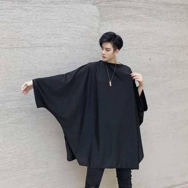 シャツ メンズ オーバーサイズ ロンT 長袖 カットソー ビッグT ロング ルーズ ロング丈 トップス 羽織 黒 春 秋 大きめ 不規則 韓国スタイル