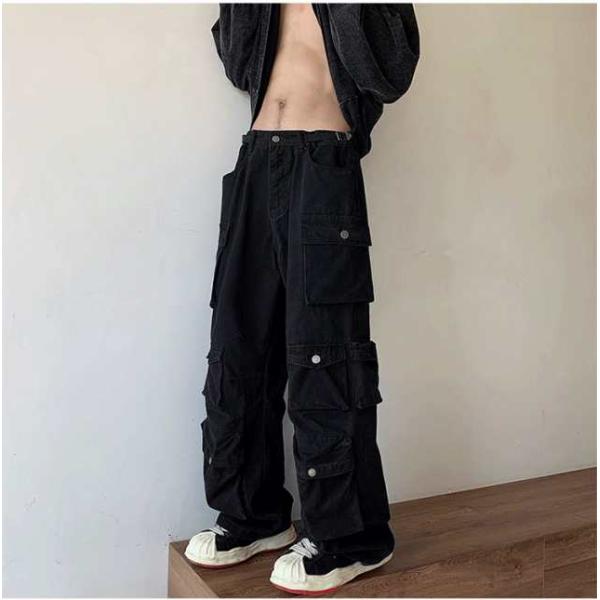 メンズ カーゴ スエットパンツ 2色 マルチポケット 韓国スタイル 2022 Techwear スタイルマルチポケットカーゴパンツ男