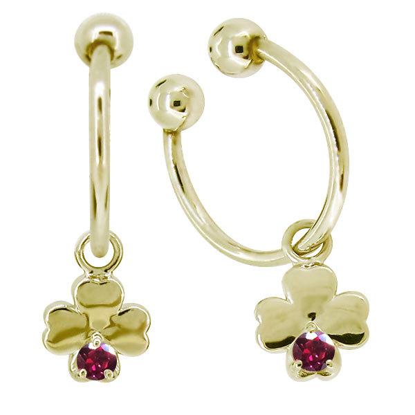 イヤーカフ クローバー 挟むタイプ クリップ フープピアス 18k 揺れる