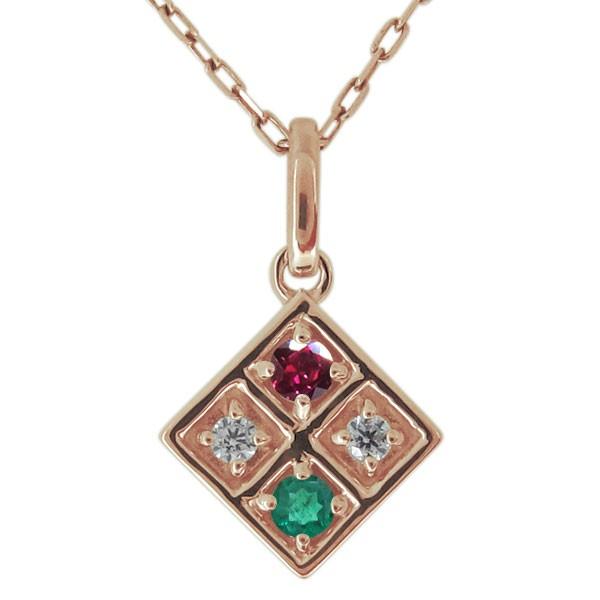 ネックレス レディース 18金 18k ルビー スクエア 四角 ペンダント  