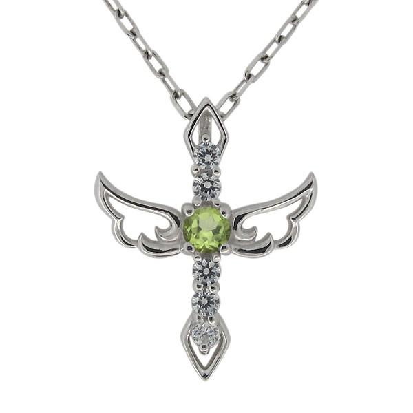 レディース ネックレス ペリドット プラチナ クロス 十字架 ペンダント  