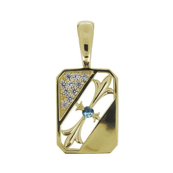 ペンダントトップ 18金 メンズ クロス 喜平用 ブルートパーズ 11月