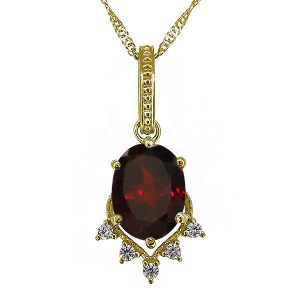 18金 ネックレス レディース 一粒 ガーネット 大粒 18k シンプル
