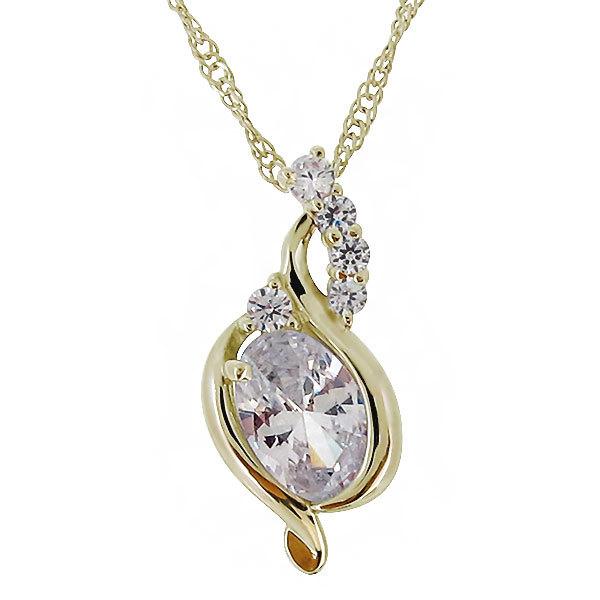ネックレス 一粒 レディース 18k 18金 大粒 キュービックジルコニア 