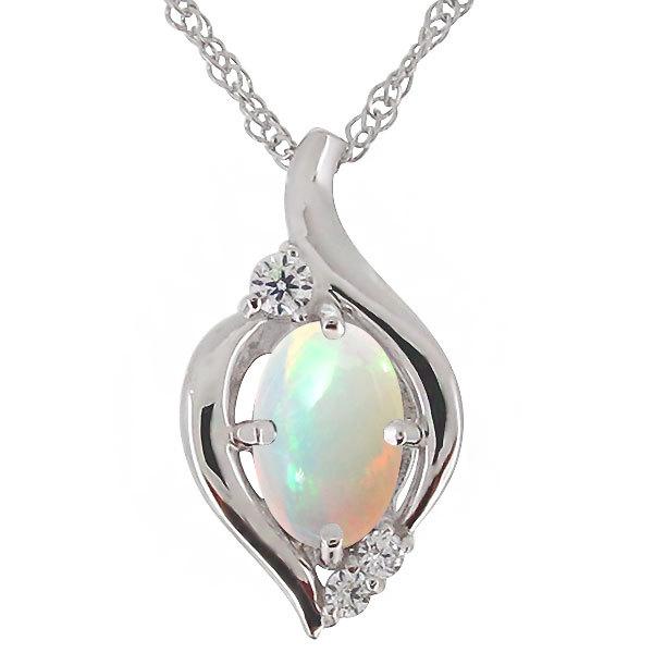 オパール ネックレス レディース シンプル 大粒 天然石 プラチナ