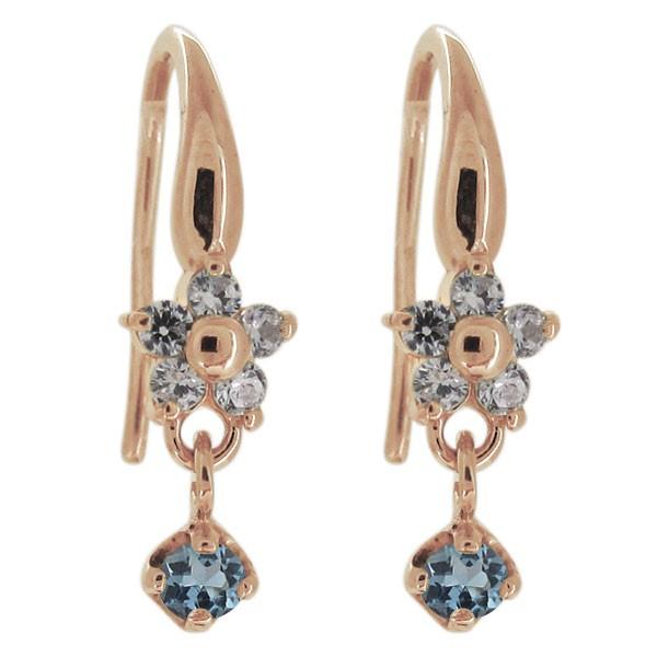 ピアス レディース 花 フラワー 18金 アクアマリンサンタマリア ゆれる