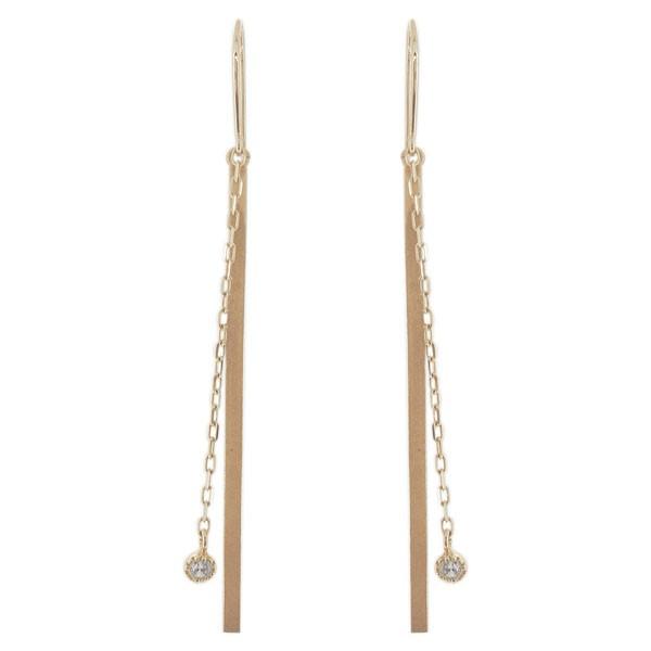 k 18 ダイヤ ぶら下がりピアス（アメリカンフック） ダイヤモンド ピアス レディース ロングチェーン アメリカン