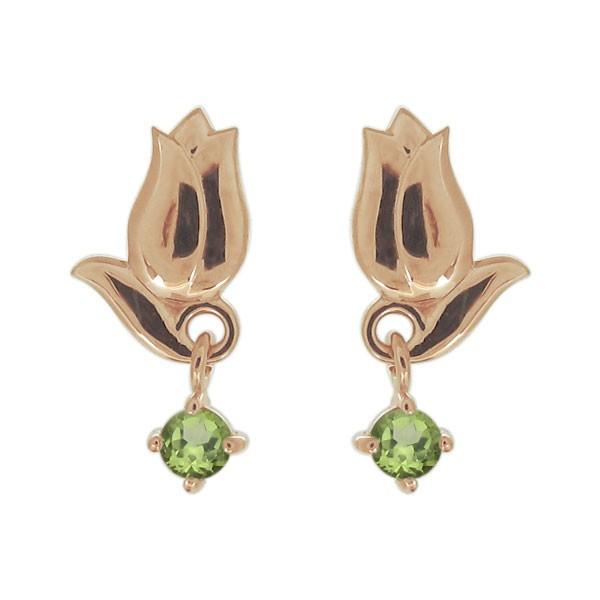 チューリップ ピアス レディース 天然石 ペリドット 揺れるピアス :mp