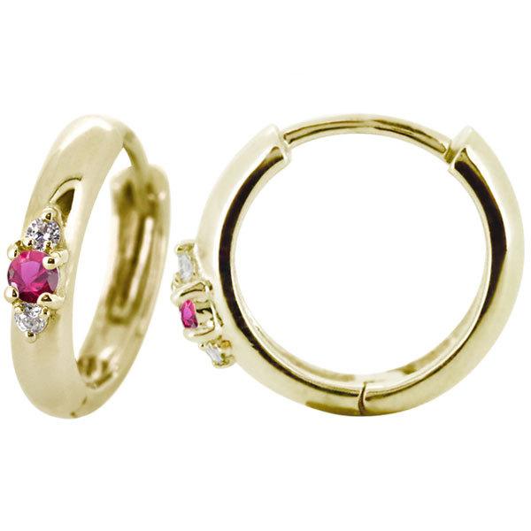 フープピアス 18k メンズ 太め シンプル 片耳 リングピアス ルビー 
