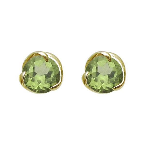 ペリドット ピアス 一粒 10金 スタッドピアス レディース 蕾 シンプル