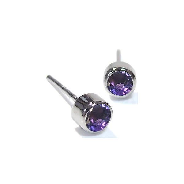 プラチナ ピアス メンズ 一粒 アメジストピアス クリスマス