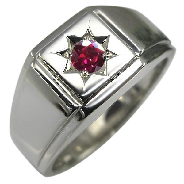 メンズ リング シルバー おしゃれ 印台 ルビー 一粒 指輪 : PLEJOUR