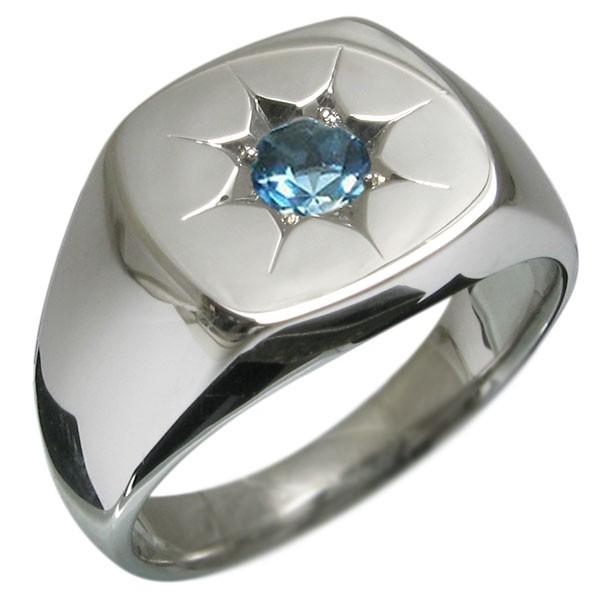 シルバー メンズ リング 一粒 ブルートパーズリング 印台リング