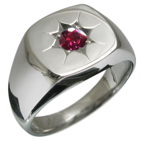 シルバー メンズ リング 一粒 ルビーリング 印台リング : PLEJOUR
