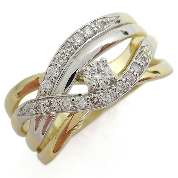 18金 プラチナ コンビリング ダイヤモンド 婚約指輪 エンゲージリング