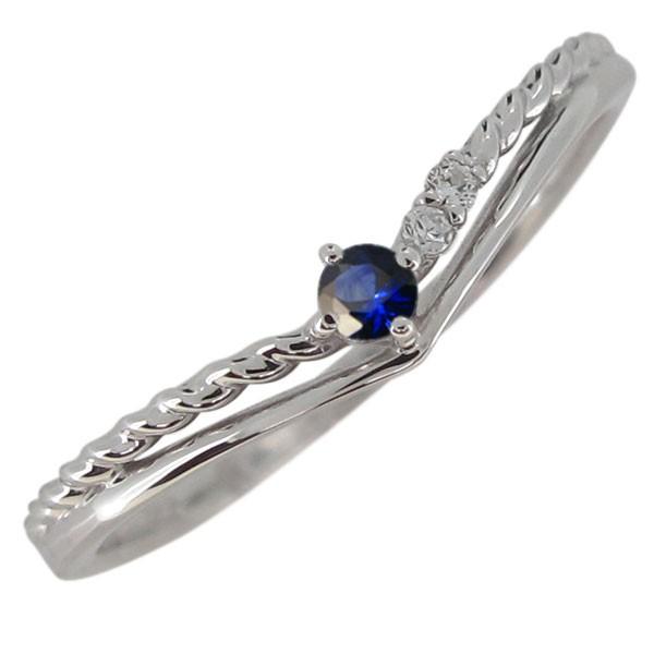 サファイア 指輪 シルバーリング レディース V字リング かわいい  