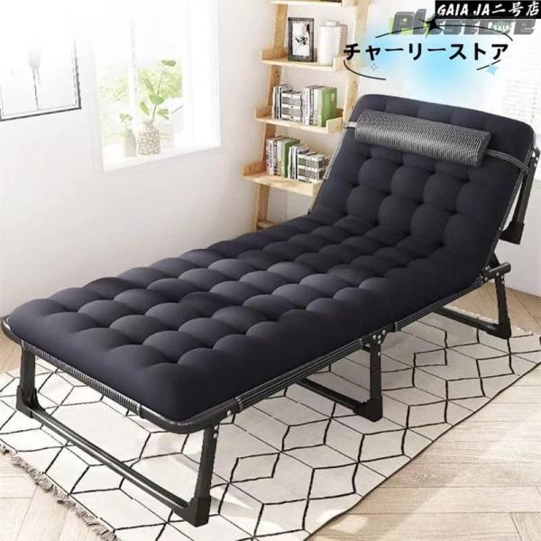 pltstore折りたたみ式ベッド 折り畳み アウトドア チェア リクライニング コット キャンプ 簡易ベッド 折り畳み 室内(黒) (ブラック+クッション枚)