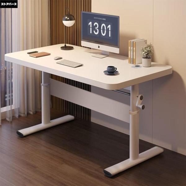 pltstoreデスク 机 昇降式 高さ調整 65?90cm PCデスク ホワイト 幅80/100cm 奥行50cm 木製 テレワーク 昇降 手動 パソコンデスク ゲーミングデスク 組立簡単 説