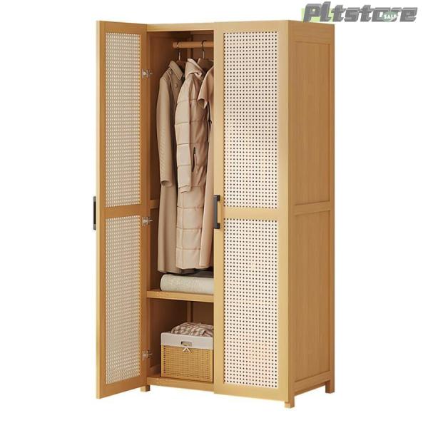 pltstore洋服タンス クローゼット 通気性 ワードローブ 奥行き42*高さ160cm 衣類収納ラック 大容量 天然竹製 棚付き ハンガーラック 組み立て式 省スペース 扉付