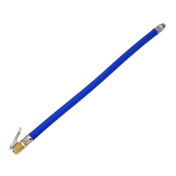 タイヤエアゲージの交換や補修に使えるスペアホースです。クリックチャック付きでバルブに簡単かつ確実に接続できます。カラー：ブルーネジ径：9.5mm全長：約37cm素材：合成ゴムセット内容：1個