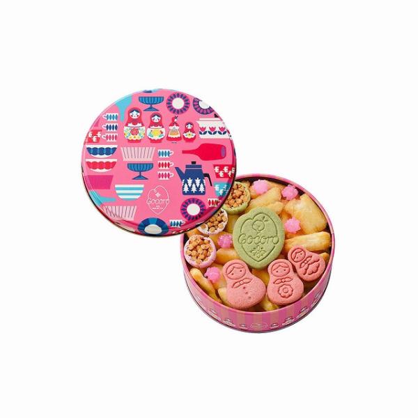 色々な味と形のおかきとラッキーチャームを象った 米粉入りクッキーを詰め込んだ10種類のミニ缶の、しあわせな味わいをお楽しみください。麻布あげ 塩／短冊塩あられ／クッキー［マトリョーシカ（苺）・cocoroクッキー（メロン）］／梅鉢(大) 赤...