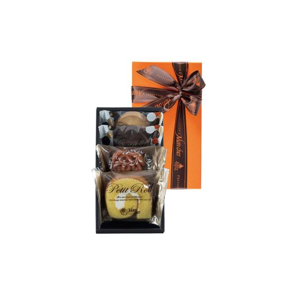 堂島プティロール、バラのフィナンシェ、クッキーが入った焼菓子ボックス。 素材選びから製法に至るまでこだわり抜いた、シェフの自信作ばかりを詰め合わせました。 4点入：サブレバター、サブレショコラ、バラのフィナンシェ フランボワーズ、堂島プティ...