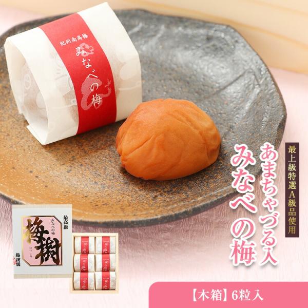 お中元 ギフト グルメ 梅干し うめぼし 贈答 贈答用 紀州南高梅 みなべの梅(あまちゃづる入)和紙個包装入り【木箱】6粒入