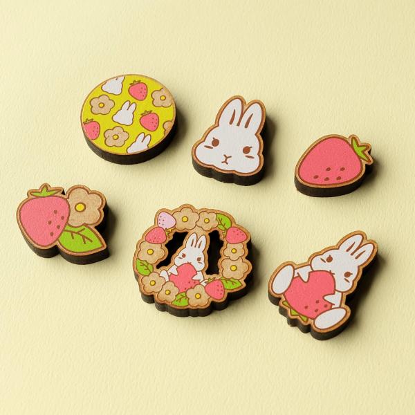 もぐもぐ♪うさちゃん 木製ブローチ カラフル 3点セット : WORKSHOP