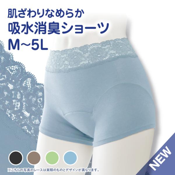 2色組 吸水 消臭 ショーツ ルナセル レディース 女性用 大きいサイズ 失禁 パンツ 尿漏れ 尿もれ / M L LL 3L 4L 5L 中失禁 レース 辻一株式会社 母の日 敬老