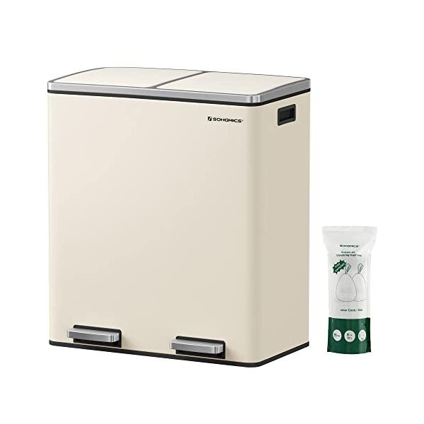 SONGMICS ゴミ箱 分別 2連 ふた付き 2x30L大容量 ペダル式 ポリ袋