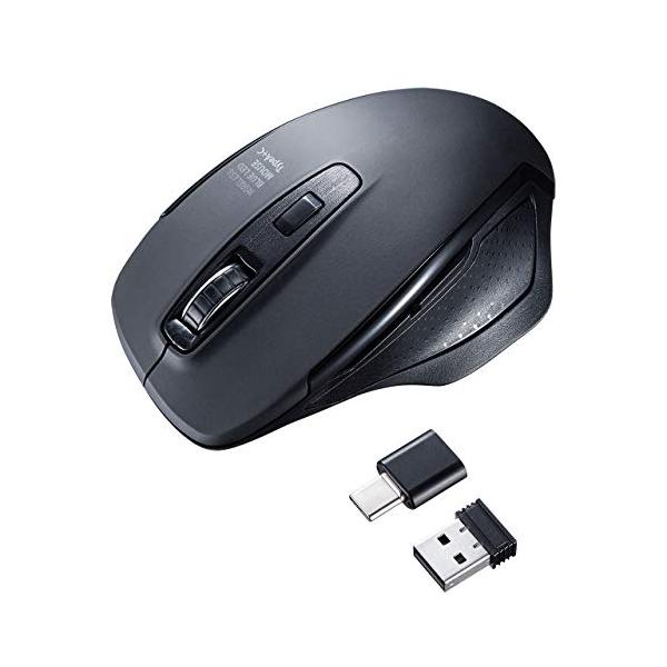 他サイト： サンワサプライ 静音ワイヤレスブルーLEDマウス Type-C・Aコネクタ付属 大型 5ボタン MA-WBLC169BKの商品画像