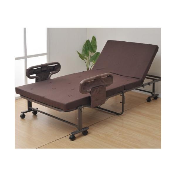 他サイト： [山善] 折りたたみベッド シングル 腰部低反発 大きめ手すり(立ち上がりやすい) 14段階リクライニング 収納ポケット 高床(43cm) 組立かの商品画像