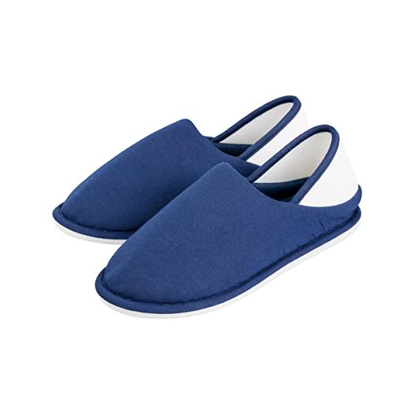 軽量・ネイビー M 75208・・Size:MColor:ネイビー・〜入院時の履物として最適なかかと付きの室内履きです〜・(1)かかと付きで歩行が安定・(2)潰れにくいかかと部分・(3)快適なはき心地・(4)滑りにくい靴底