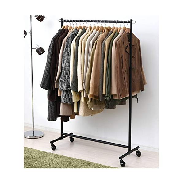 他サイト： [山善] ハンガーラック 頑丈 耐荷重85kg シングル 高さ伸縮 キャスター付き 衣類収納 組立品 幅96×奥行40.5×高さ105.5/高さの商品画像