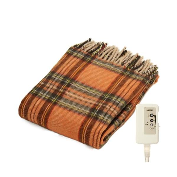 ライフジョイ 電気ひざ掛け 日本製 オレンジ チェック柄 160cm×82cm