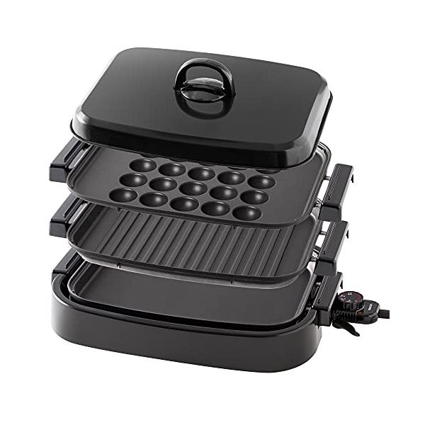 山善] ホットプレート 3WAY (平面プレート/波型プレート/たこ焼き