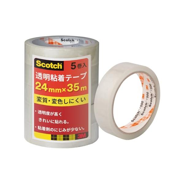 3M スリーエム スコッチ セロハンテープより変色しにくい 透明テープ 大巻 5巻入 24mm×35m 500-3-2435-5P