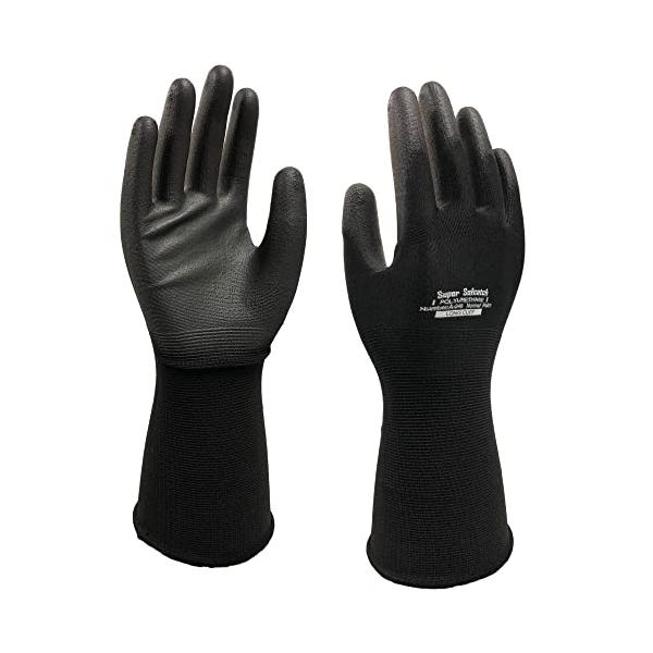 おたふく手袋(OTAFUKU GLOVE) ウレタン背抜き手袋 ソフキャッチ[袖口ロング(約30cm) 13ゲージ手袋 農業用] A-348 ブラ