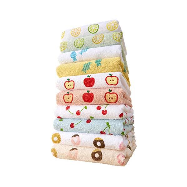 Kosugizen フェイスタオル よくばりプリントタオル スイーツ 5柄2色×1枚入 34×80cm 乾きやすい薄手タイプ まとめてお得 10枚