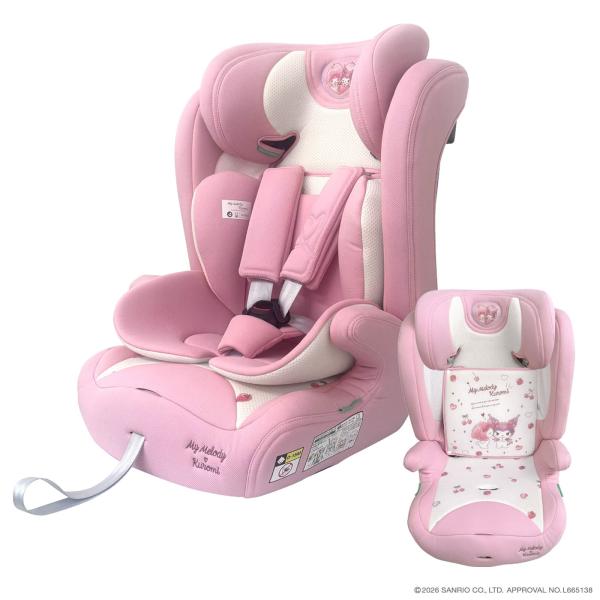 クロミとマイメロディーのデザインが、かわいいチャイルドシート●適合規格：UN ECE R129/03　　　　　　最新の安全規格R129適合●身長基準・チャイルドシートモード：身長76cm〜105cm・ジュニアシートモード：身長100cm〜1...